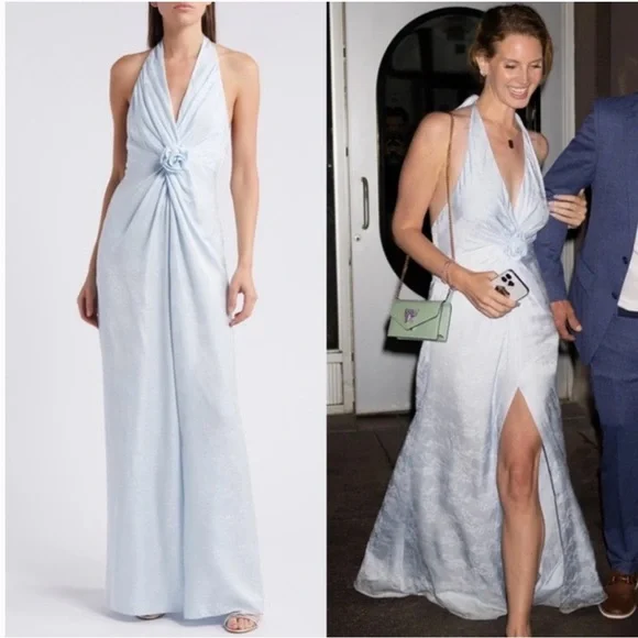 LoveShackFancy Lowry Silk Blend Light Blue Halter Maxi Dress size 0 - Picture 16 of 16